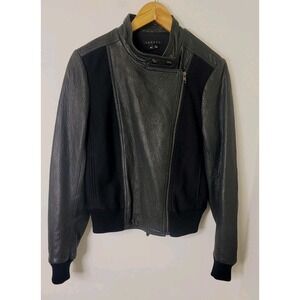 Theory Black Leather Jacket Lambskin Leather‎ Wool Cashmere Size Medium Full Zip